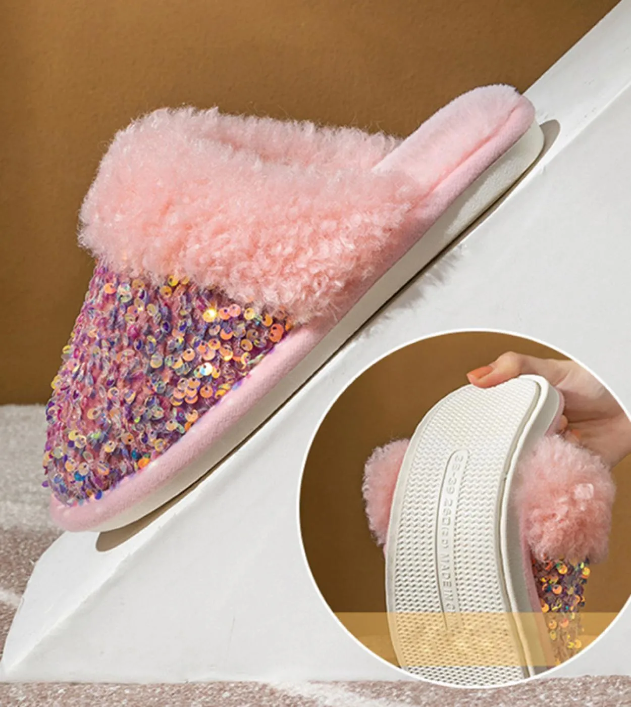Pantofole invernali per la casa Diamond Bling Pantofole invernali per la casa Pantofole in pelliccia da donna