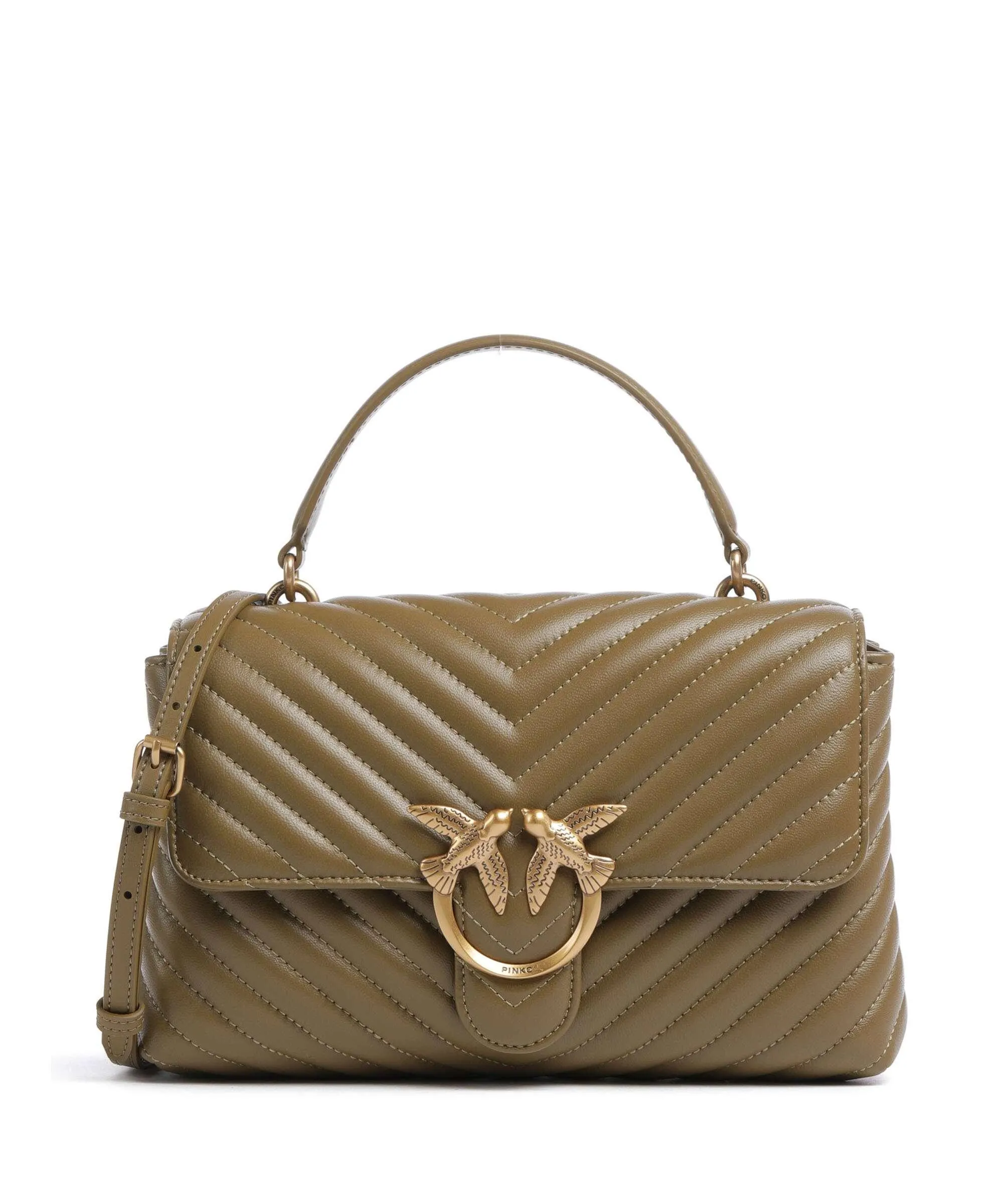  Pinko Love Lady Puff Classic Borsa a mano pelle di pecora verde-oliva  