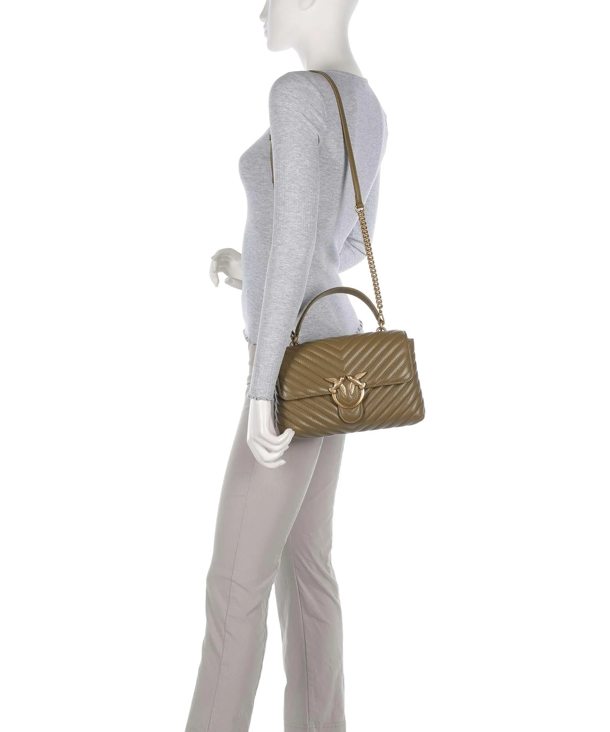  Pinko Love Lady Puff Classic Borsa a mano pelle di pecora verde-oliva  