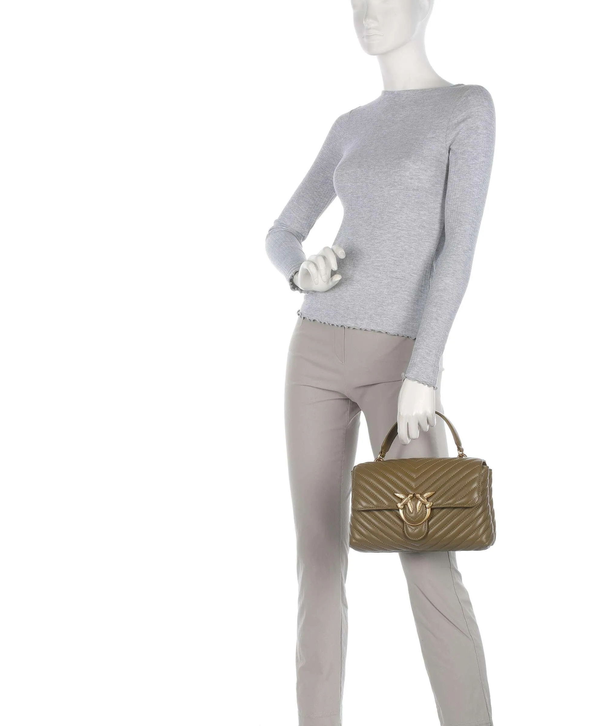  Pinko Love Lady Puff Classic Borsa a mano pelle di pecora verde-oliva  