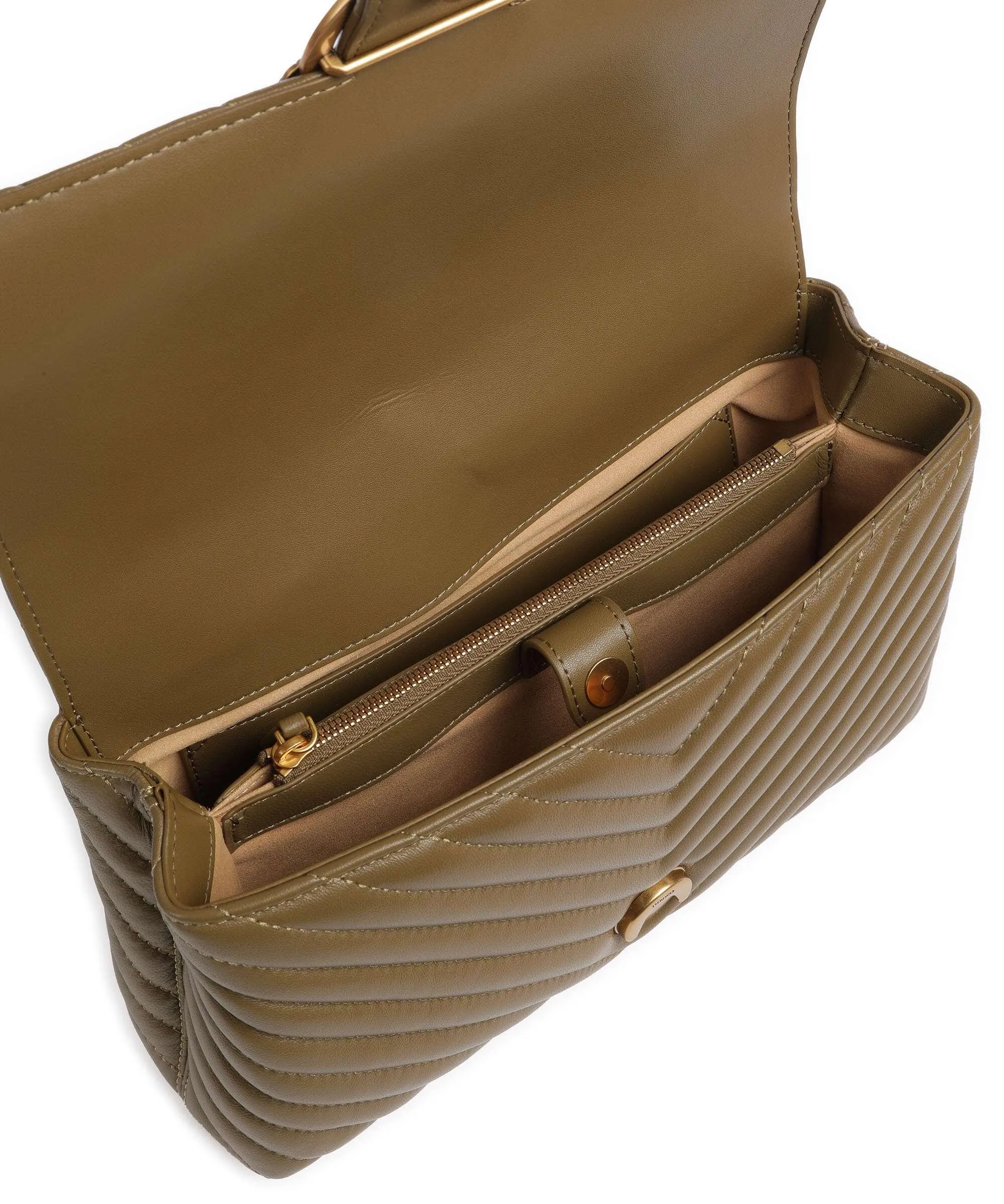  Pinko Love Lady Puff Classic Borsa a mano pelle di pecora verde-oliva  