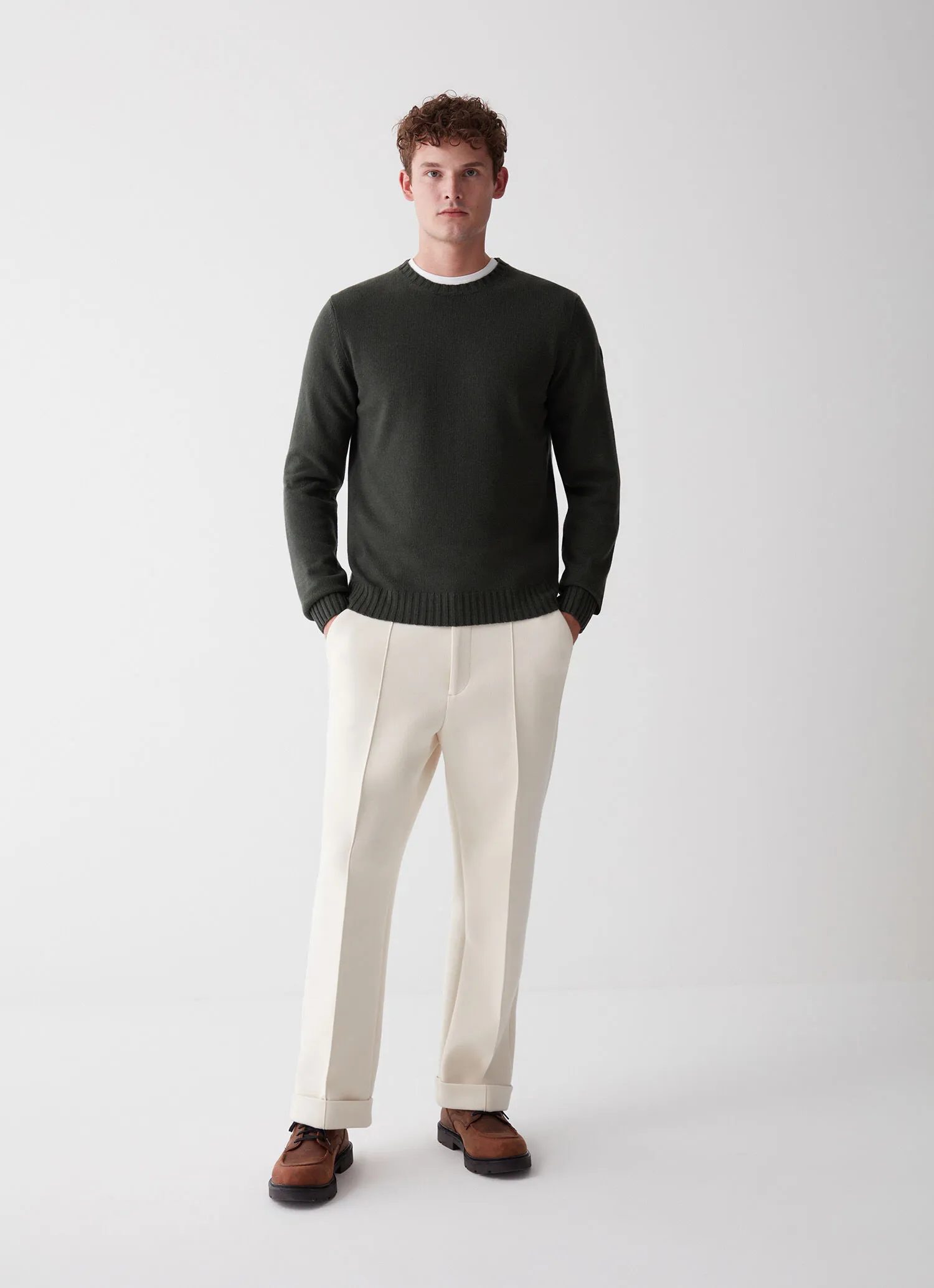 Round-neck wool and cashmere pullover