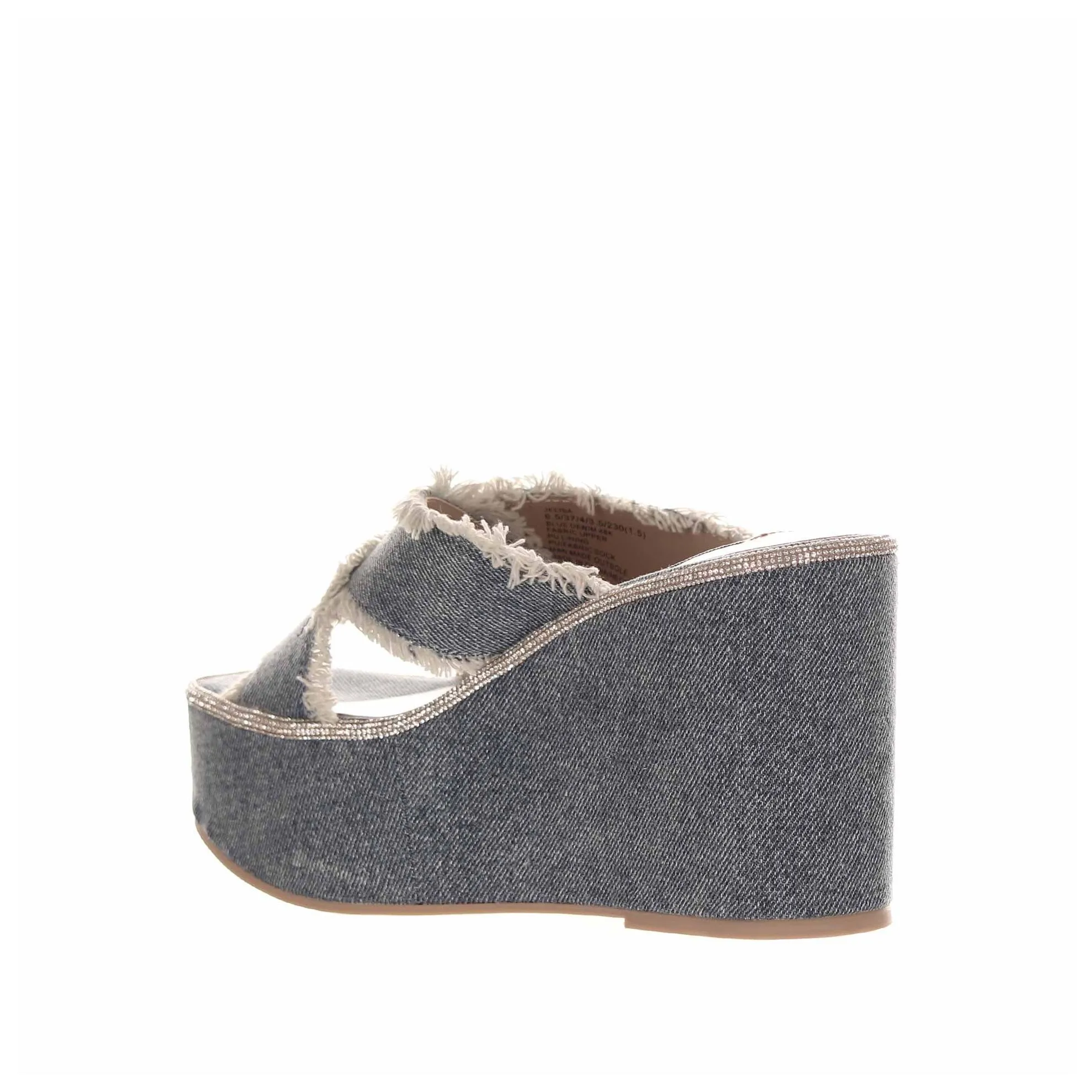 Sabot con zeppa in denim con strass