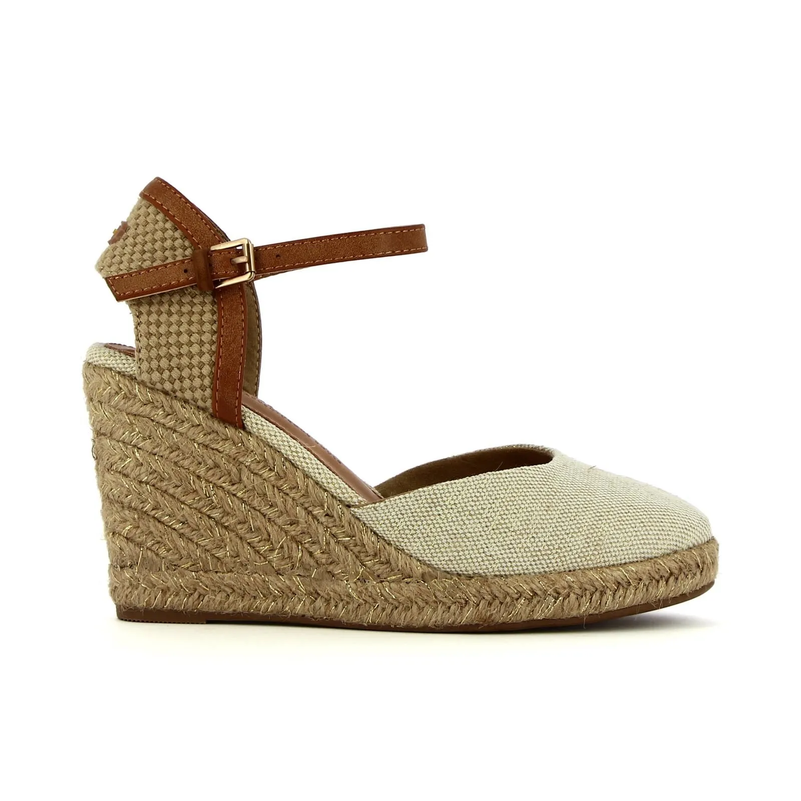 Sandali beige con zeppa modello campesina con cinturino