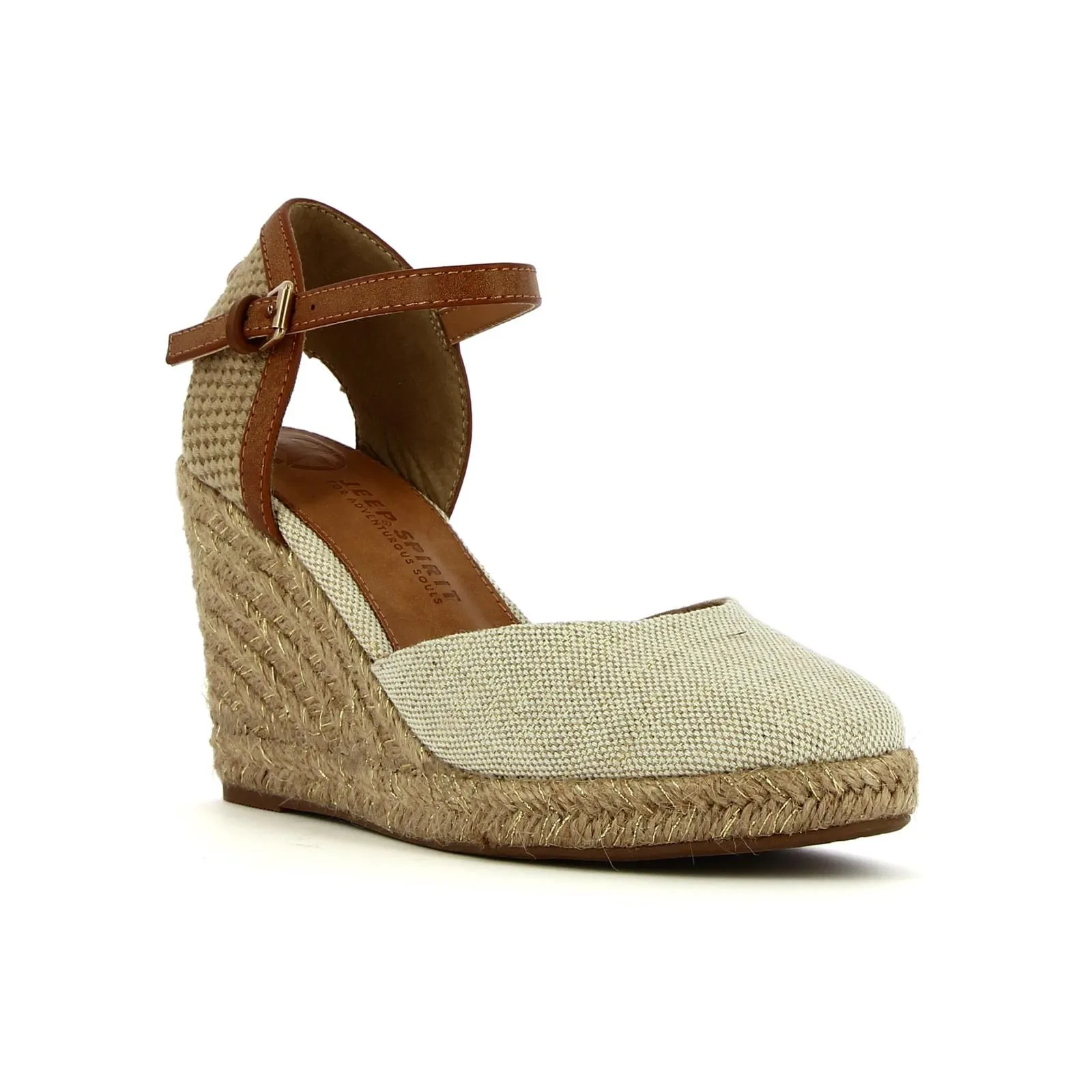 Sandali beige con zeppa modello campesina con cinturino
