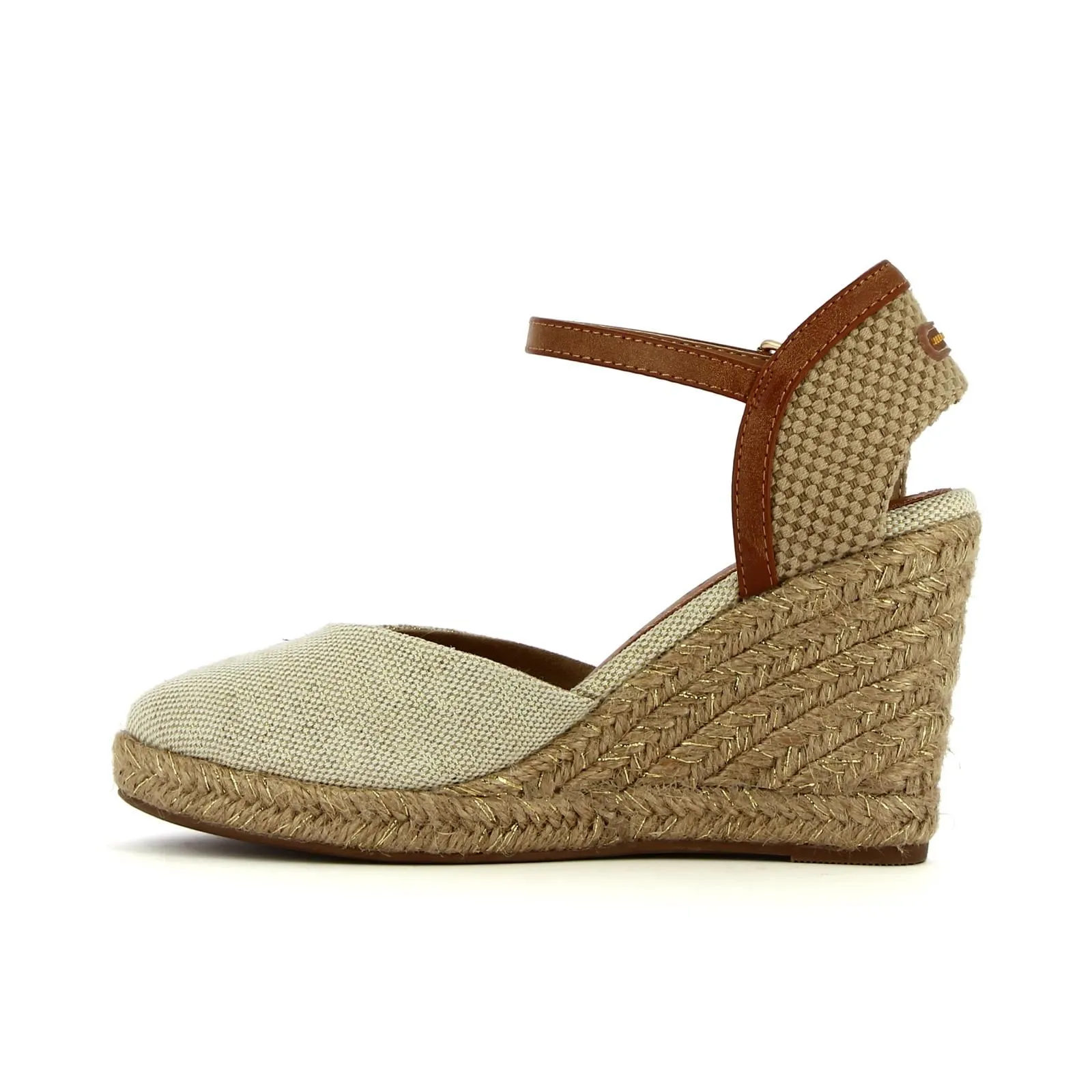 Sandali beige con zeppa modello campesina con cinturino
