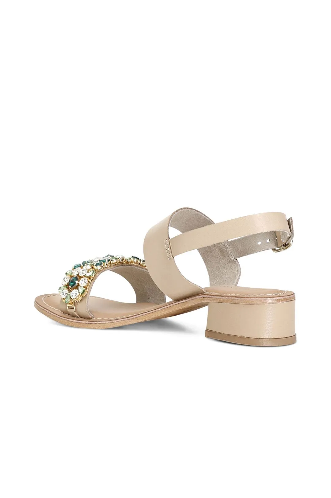 sandali due fasce in pelle con strass cipria