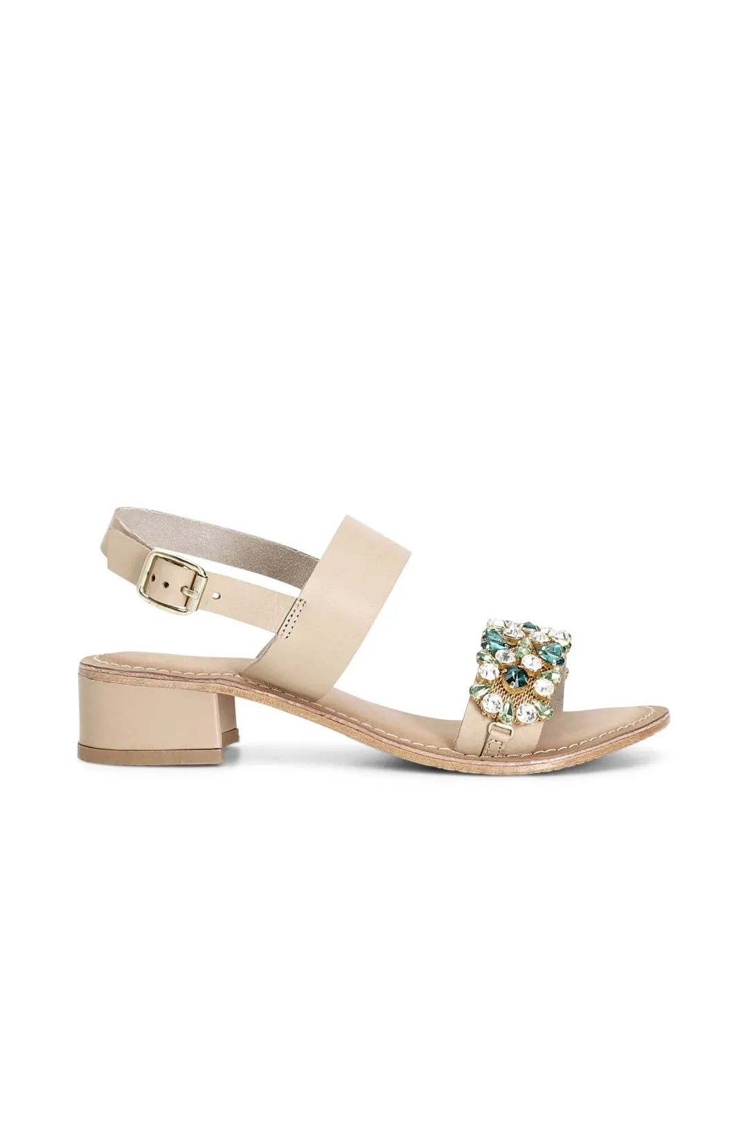 sandali due fasce in pelle con strass cipria