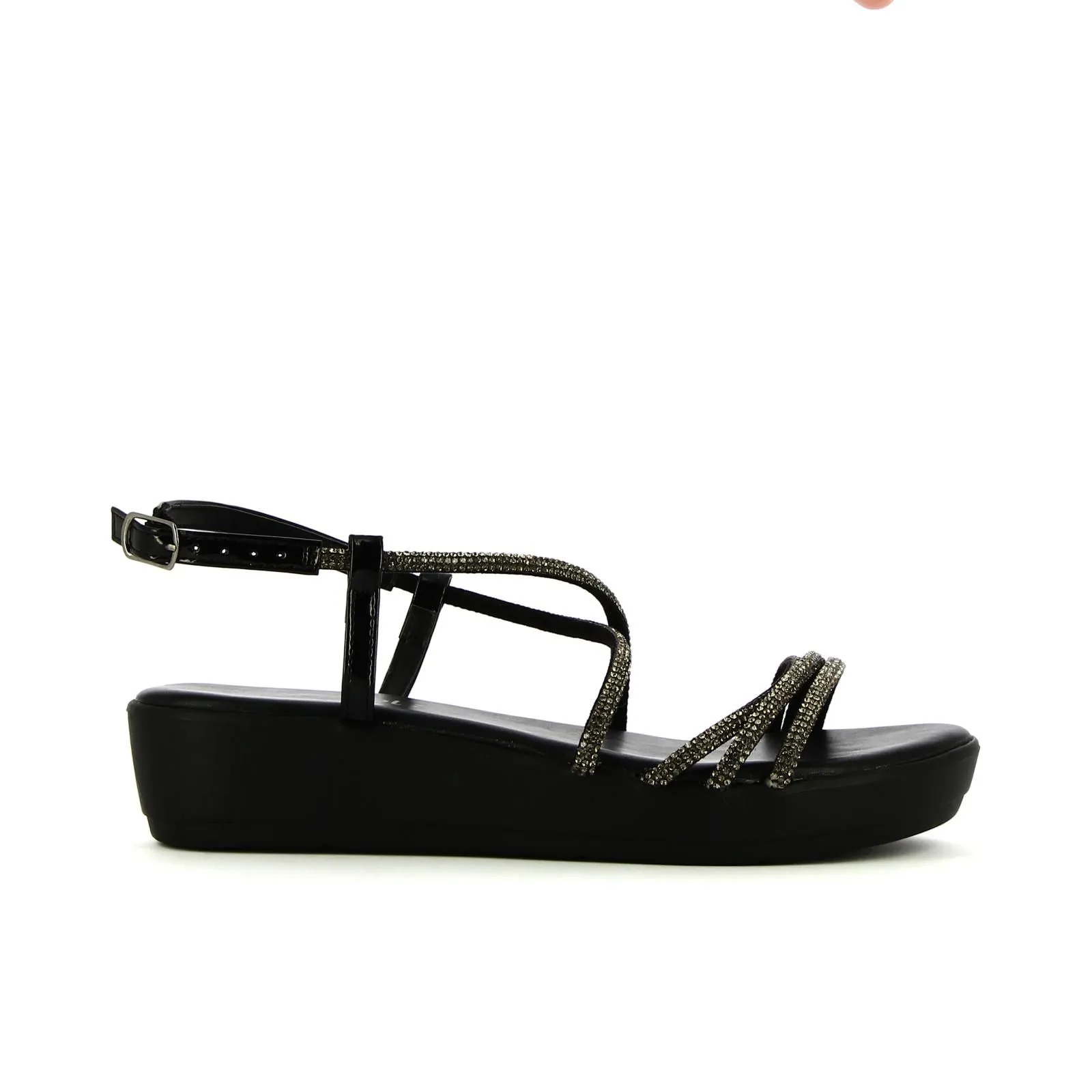 Sandali neri con platform e cinturini con strass