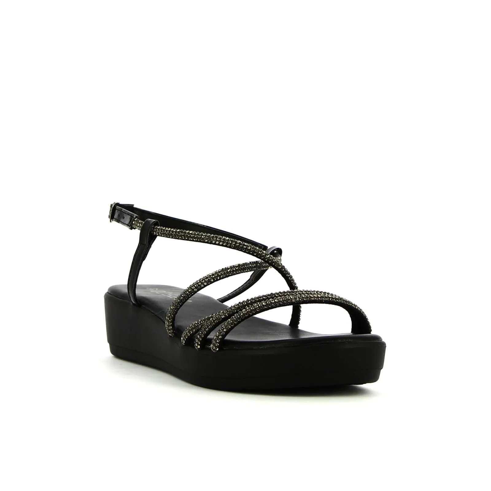 Sandali neri con platform e cinturini con strass