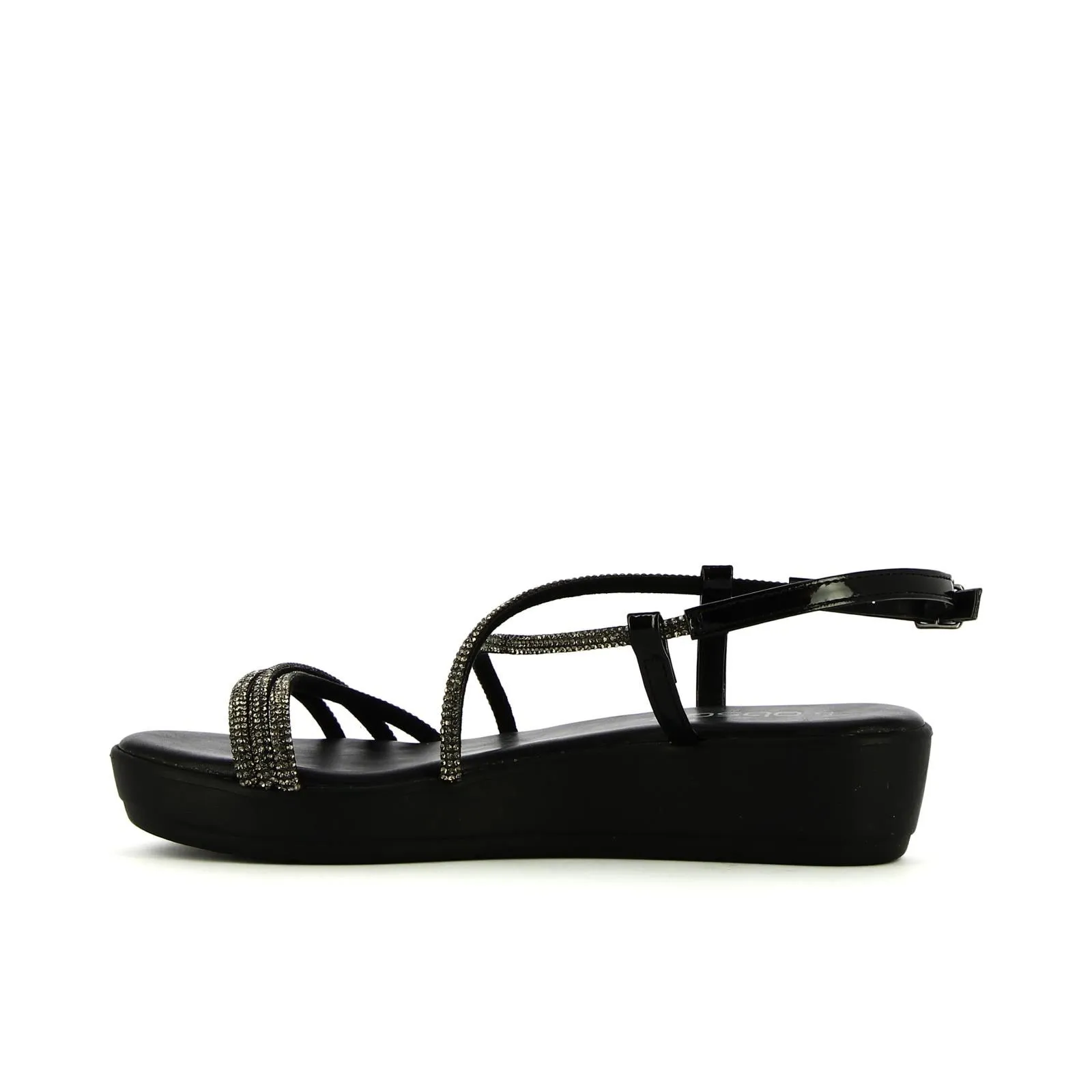 Sandali neri con platform e cinturini con strass