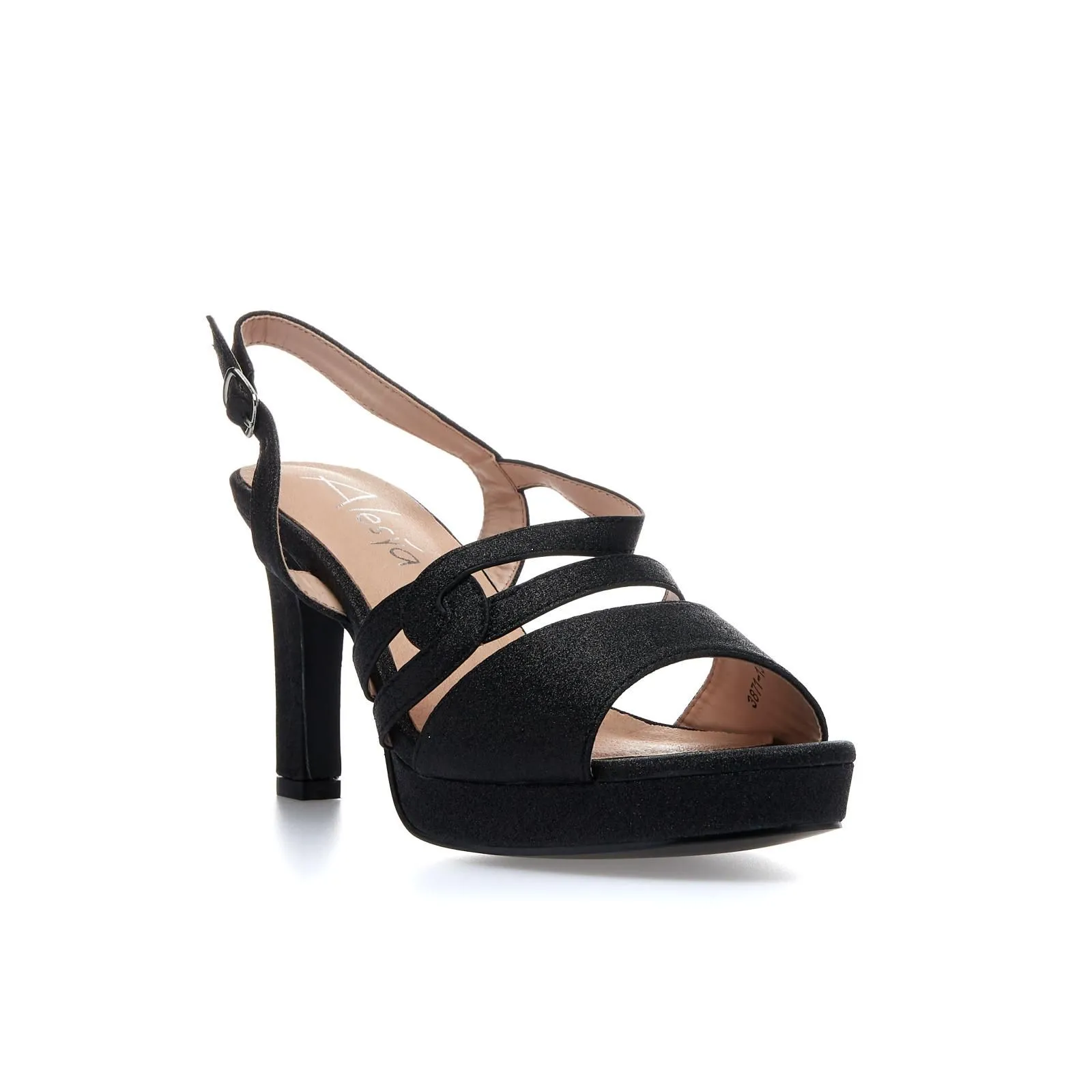 Sandali neri con tacco e plateau con glitter