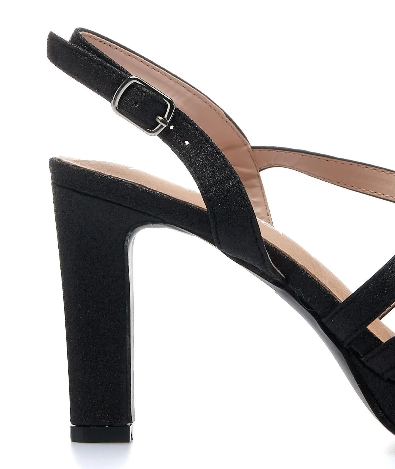 Sandali neri con tacco e plateau con glitter