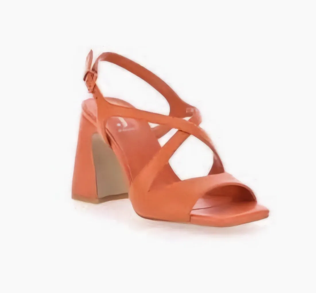 SANDALI PELLE ARANCIO TACCO SQUADRATO