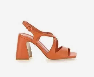 SANDALI PELLE ARANCIO TACCO SQUADRATO