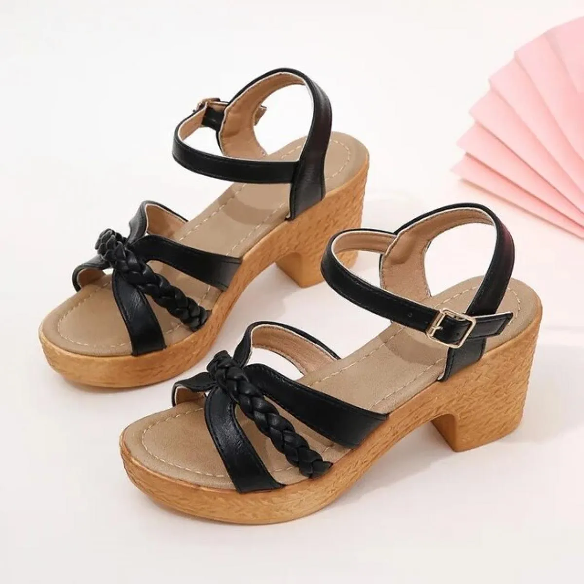 Scarpe con tacco per le donne 2023 Moda estiva Cinturino alla caviglia Sandali con tacco grosso da donna Abito vintage Open Toe