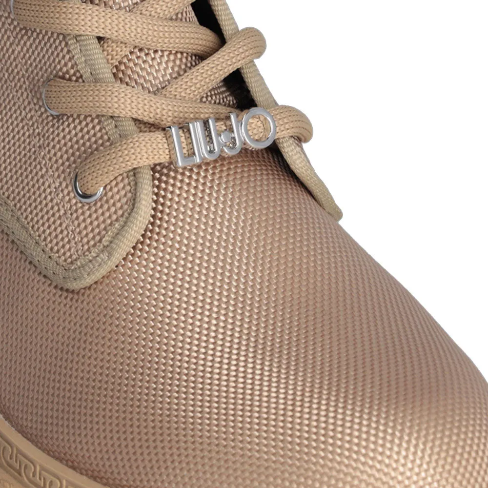 Scarpe Donna LIU JO Rumi 05 Anfibi in Nylon Beige con Ghetta Gioiello Removibile