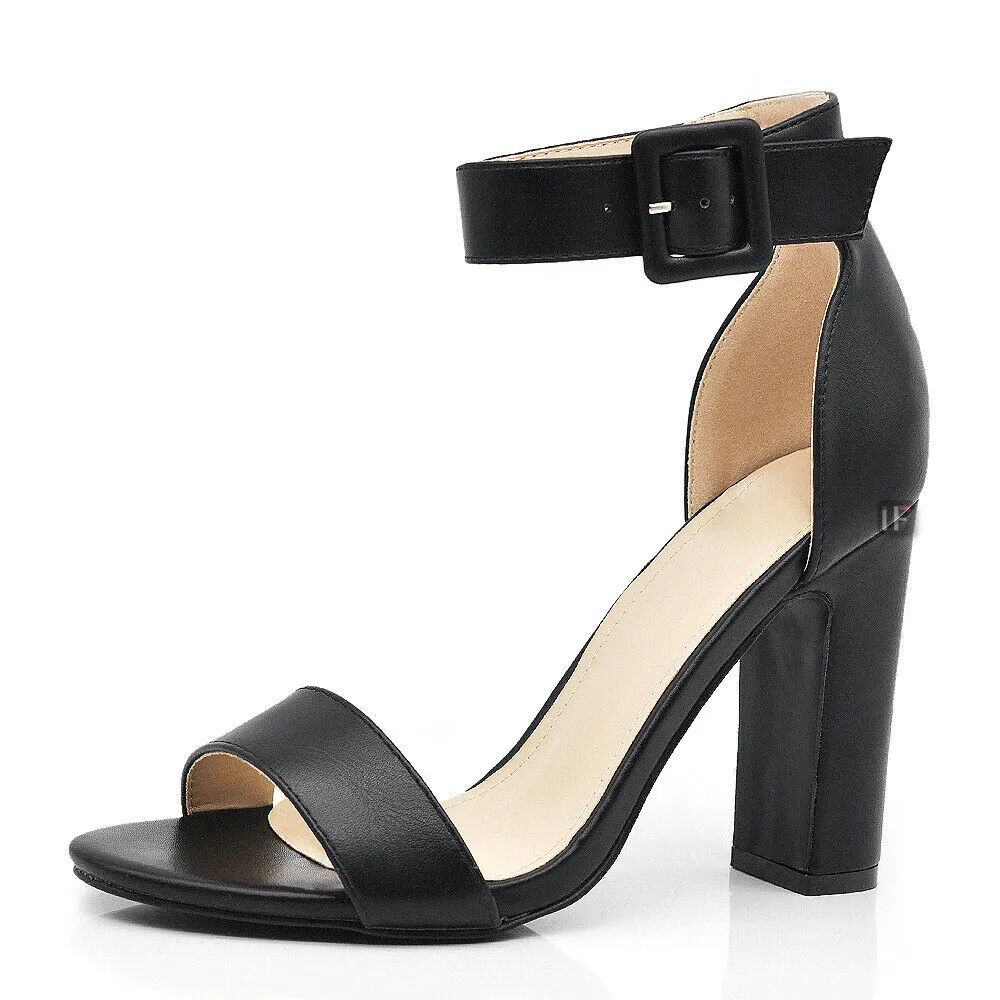Scarpe Donna Sandali Tacco Alto Grosso Con Cinturino Da Sera D85-21 nero camel