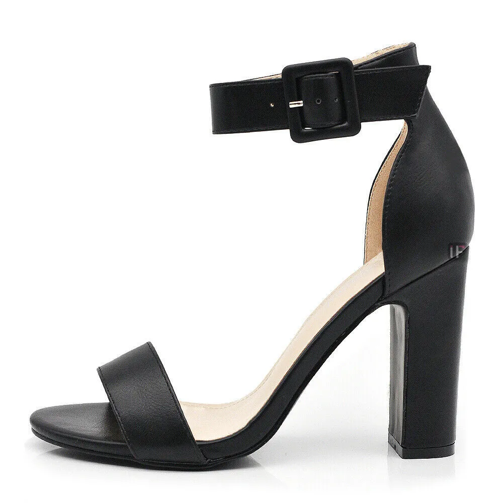 Scarpe Donna Sandali Tacco Alto Grosso Con Cinturino Da Sera D85-21 nero camel