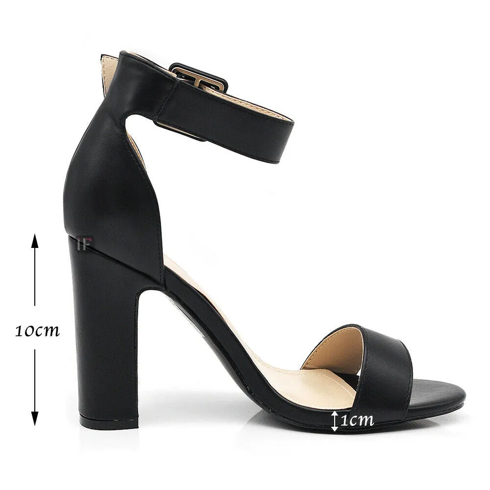 Scarpe Donna Sandali Tacco Alto Grosso Con Cinturino Da Sera D85-21 nero camel