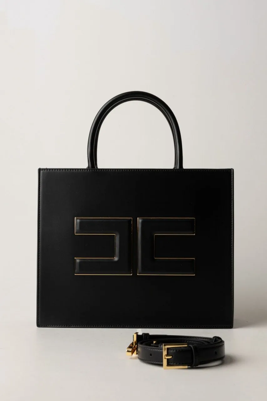 Shopper media con placca logata Nero