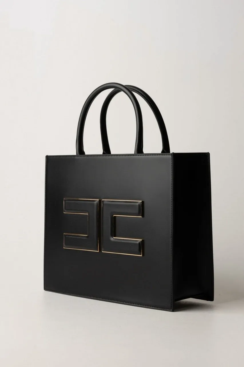 Shopper media con placca logata Nero
