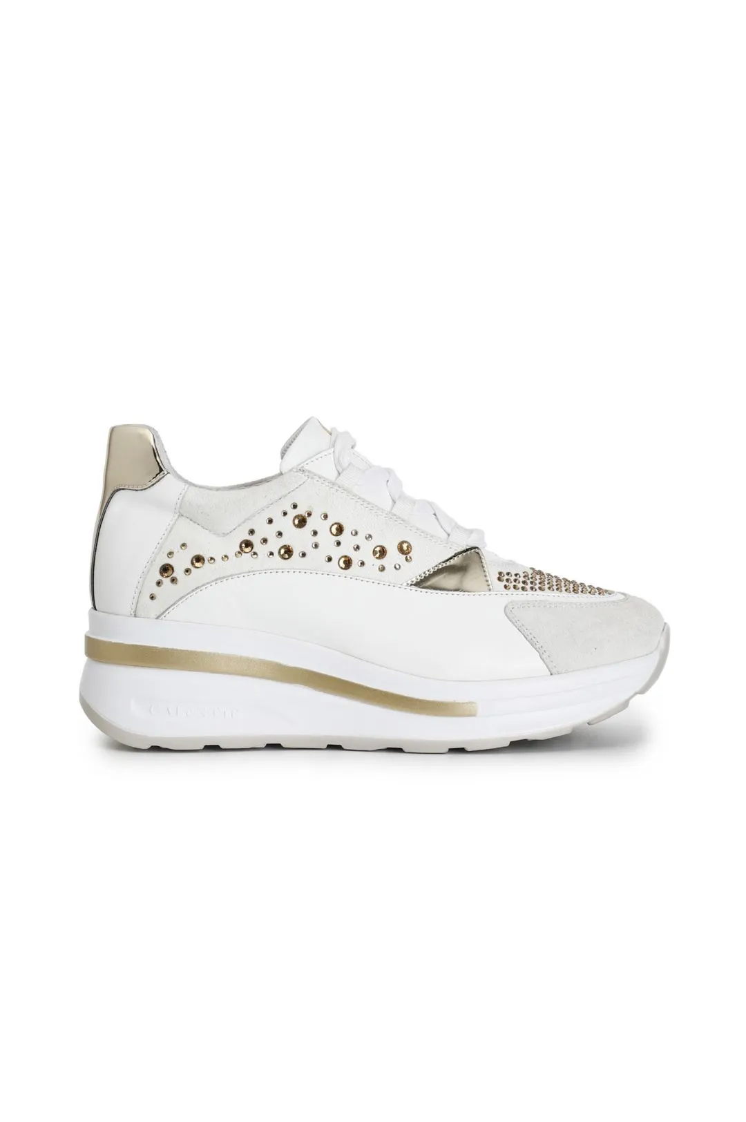 sneakers in pelle e strass bianco
