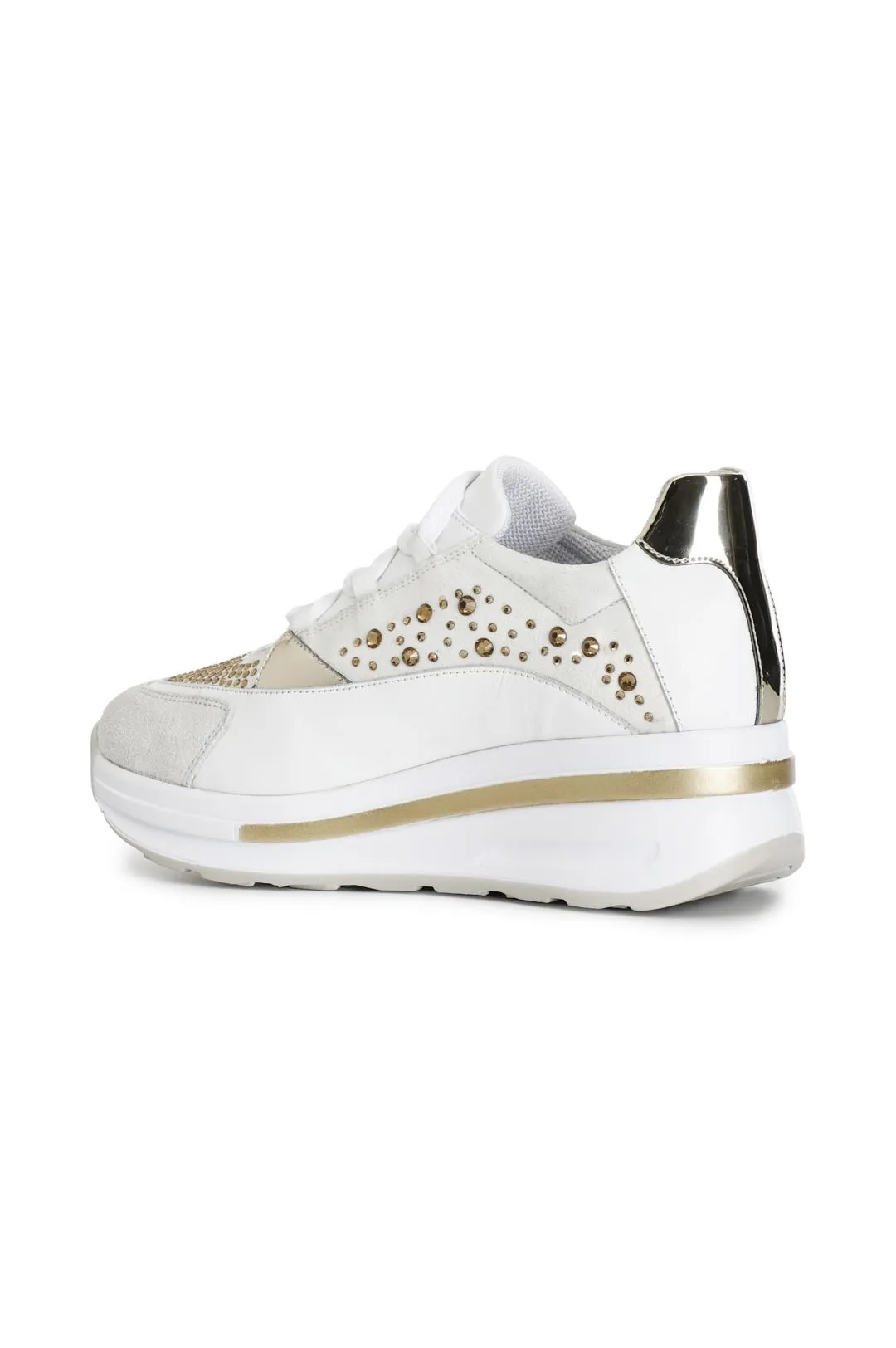 sneakers in pelle e strass bianco