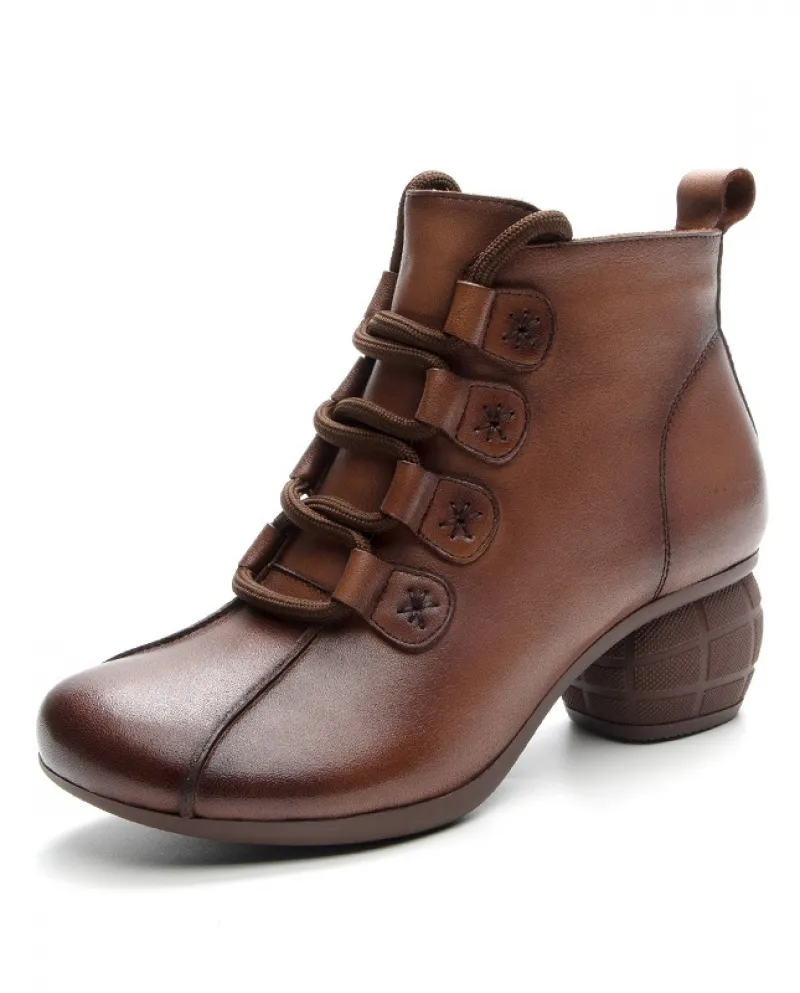 Stivali da donna in autunno e inverno nuovo stile retrò stringati stivali corti in vera pelle tacco spesso suola morbida strato
