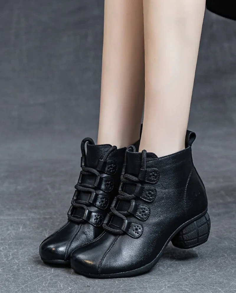 Stivali da donna in autunno e inverno nuovo stile retrò stringati stivali corti in vera pelle tacco spesso suola morbida strato