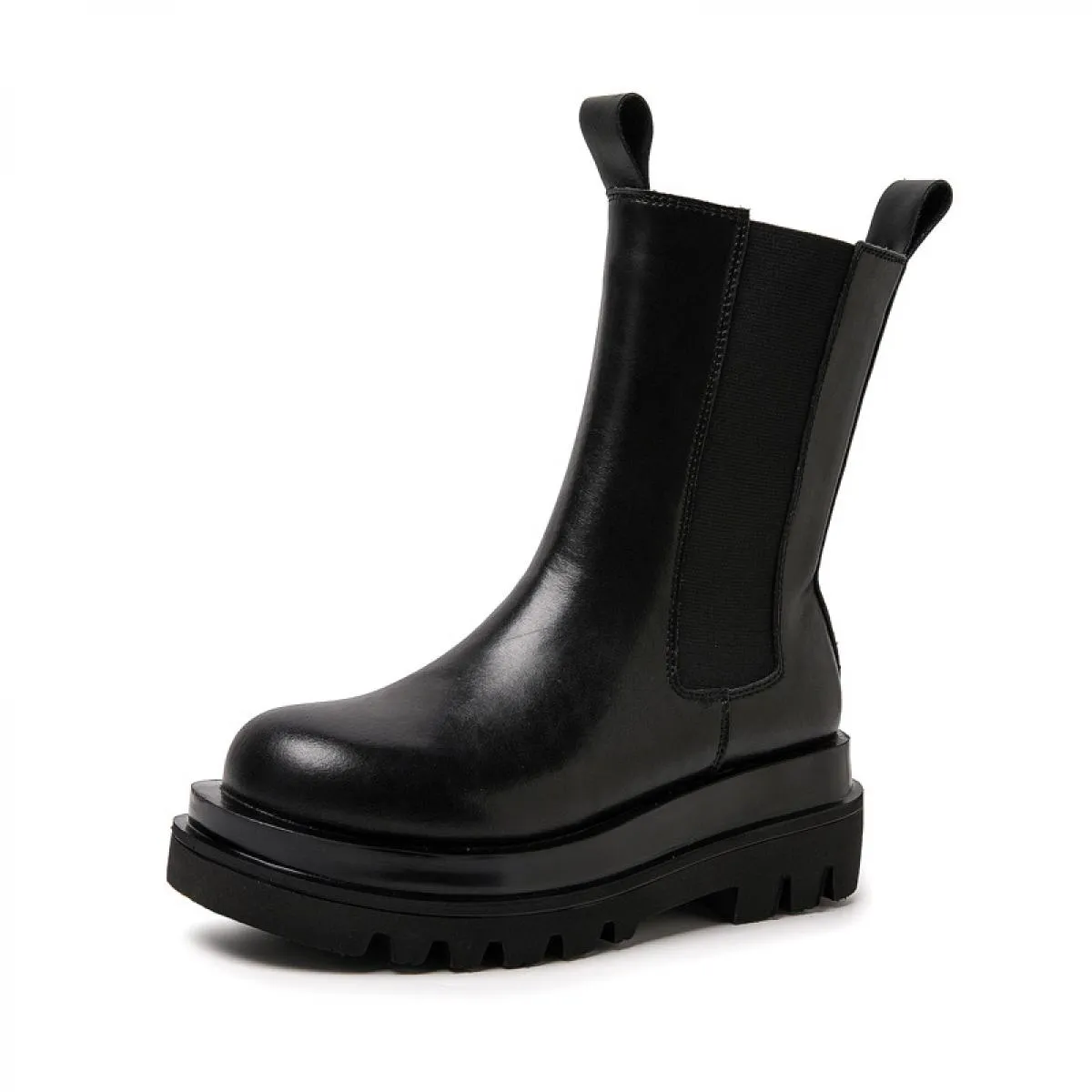 Stivali da donna in vera pelle per il tempo libero stile inglese Scarpe con plateau nere Stivali da moto da discoteca punk da do