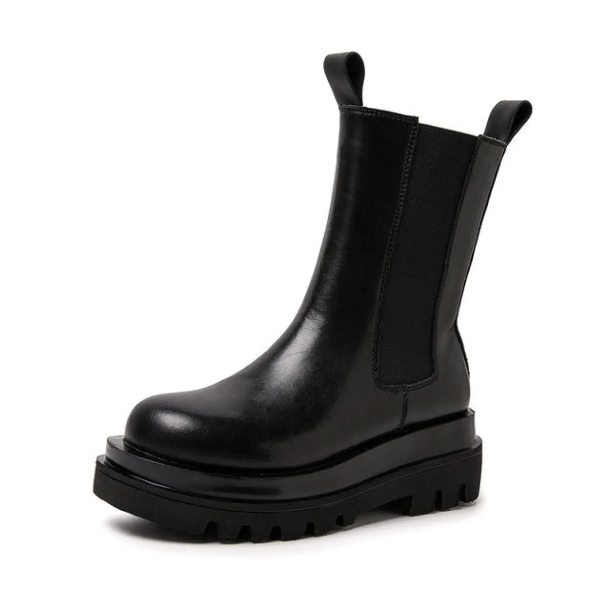 Stivali da donna in vera pelle per il tempo libero stile inglese Scarpe con plateau nere Stivali da moto da discoteca punk da do