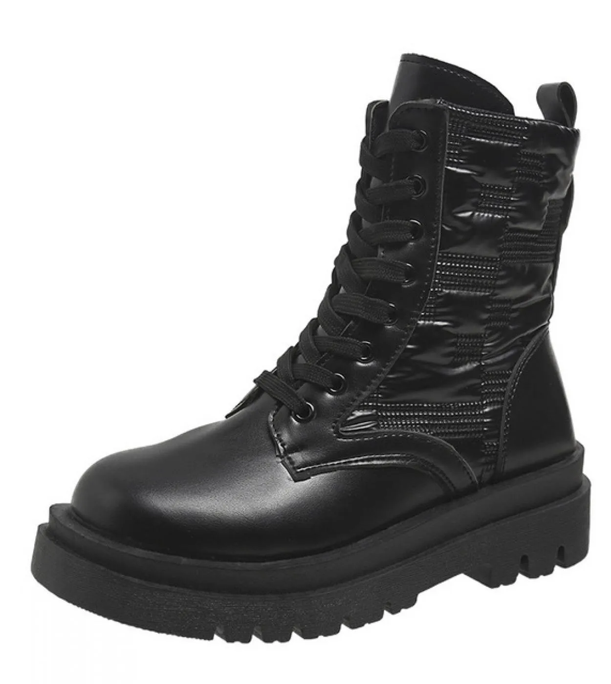 Stivali invernali Scarpe da donna Piattaforma quadrata moda Stivali da moto punk con punta tonda con lacci 2022 Nuovo bianco Com