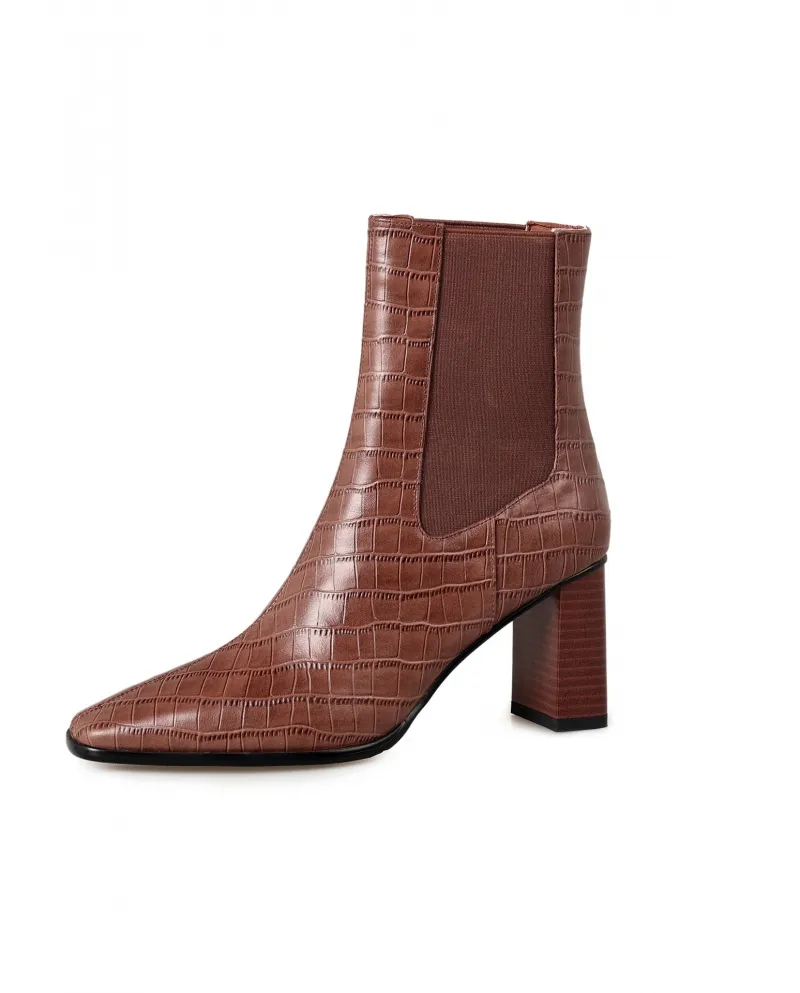 Stivali Martin in pelle floreale retrò stile francese per le donne Nuovo autunno Punta quadrata Stivali con tacco spesso Tacco a