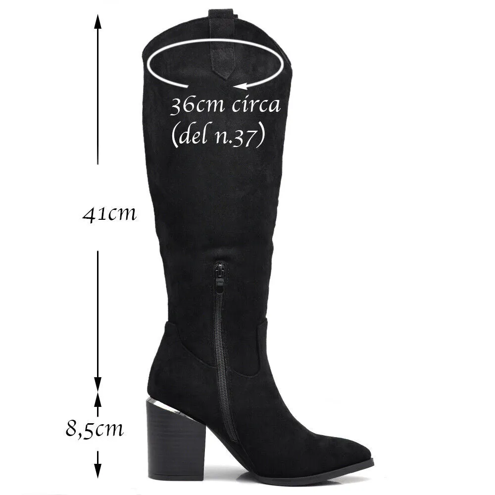 Stivali Texani Camperos Scamosciati Con Strass Tacco Da Donna Elegante XG109