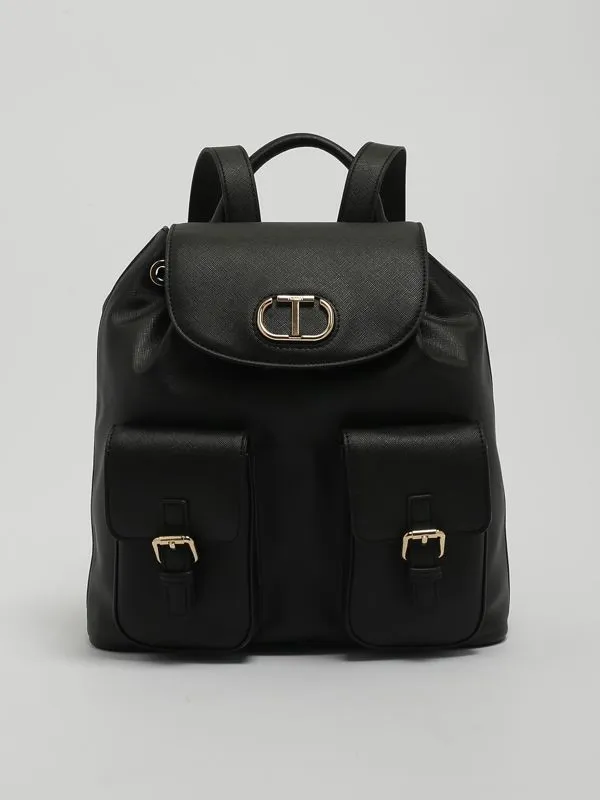 Zaino donna Twinset in simil pelle multi tasche Nero