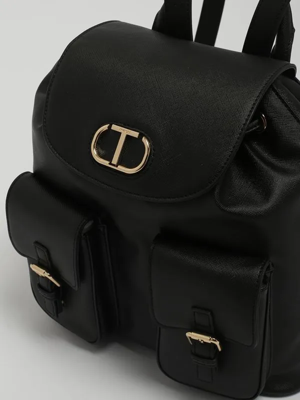 Zaino donna Twinset in simil pelle multi tasche Nero