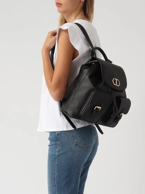 Zaino donna Twinset in simil pelle multi tasche Nero